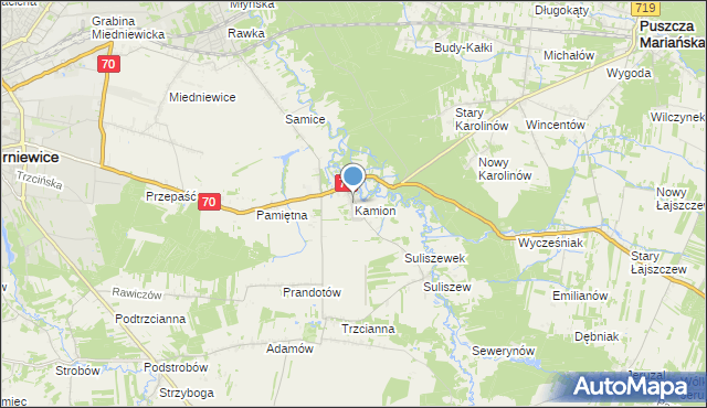 mapa Kamion, Kamion gmina Puszcza Mariańska na mapie Targeo